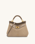 Lucia Classic Faux Suede Top Handle Bag - Taupe