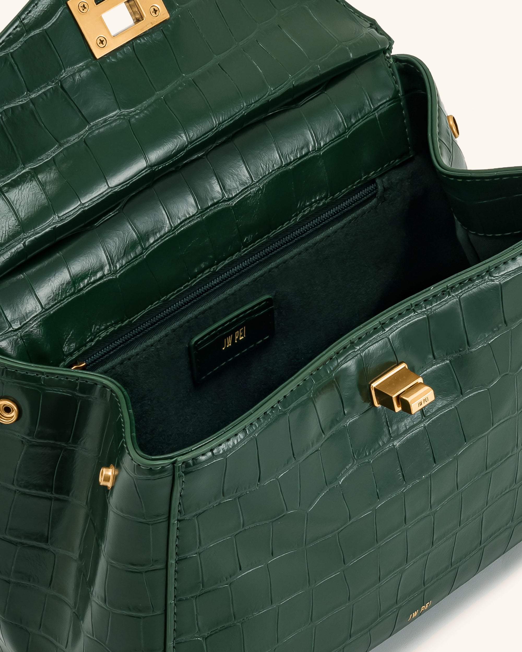 Lucia Classic Top Handbag - Green Croc | JW PEI
