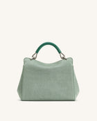 Lucia Classic Faux Suede Top Handle Bag - Matcha Green