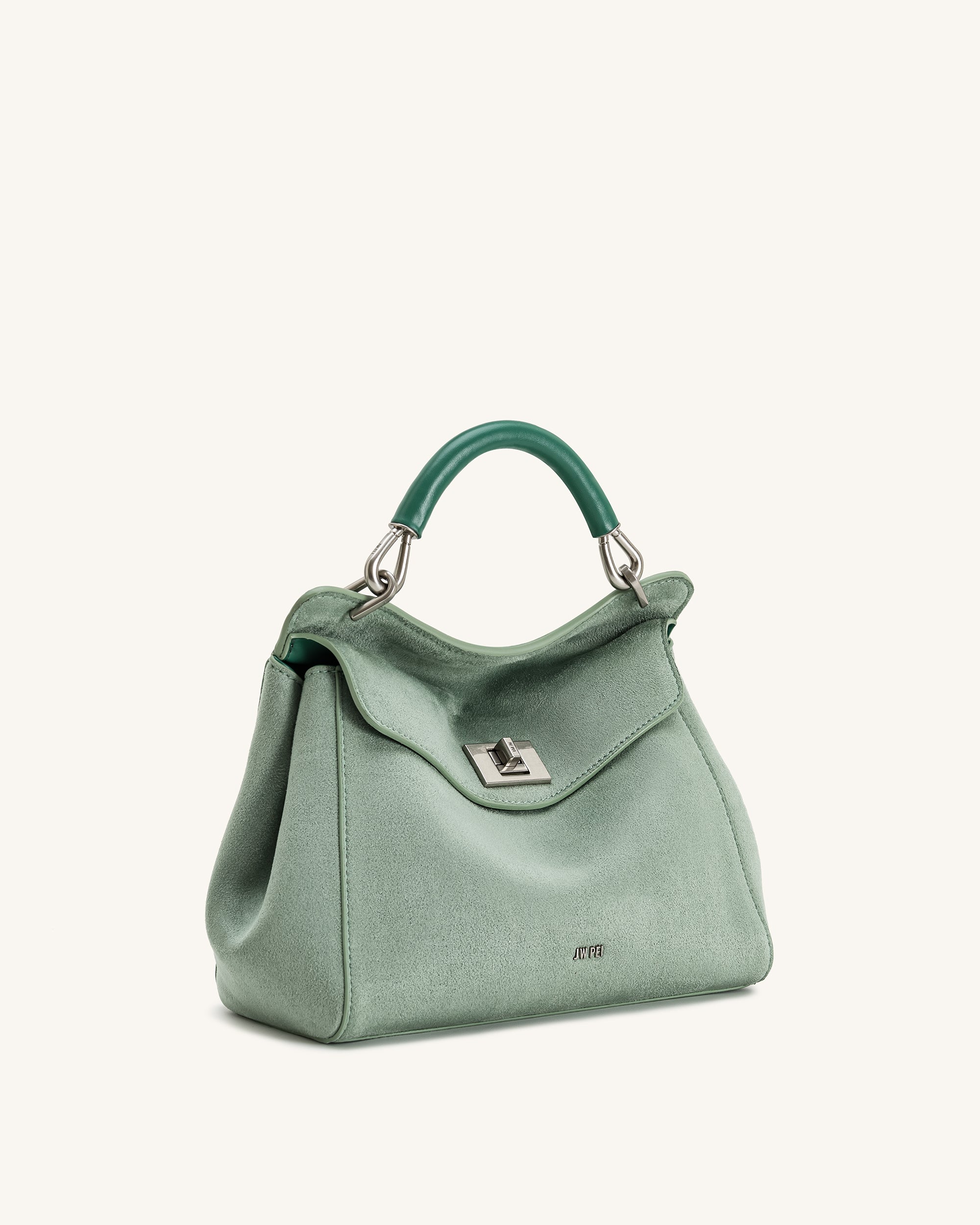 ぽぅぽぅ　804550 Lucia Classic Faux Suede Top Handle Bag - Matcha Green | JW PEI
