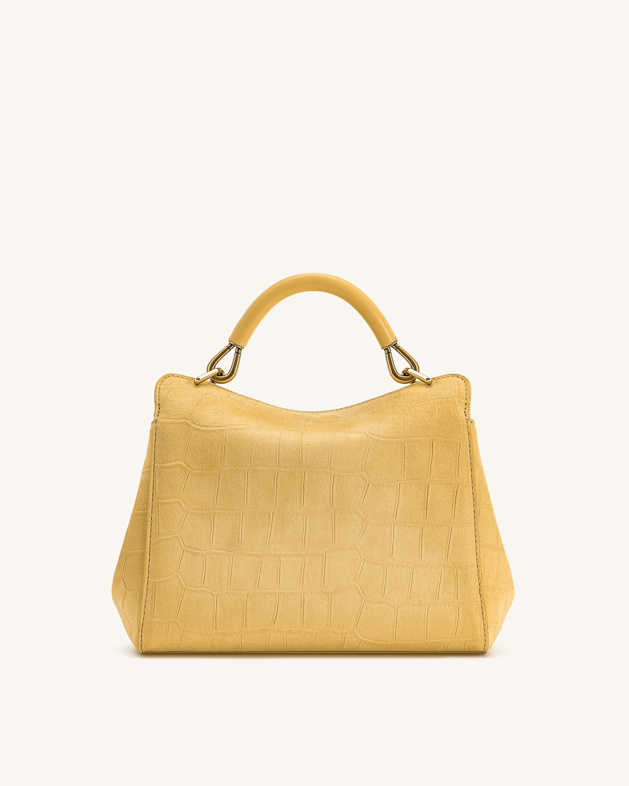 Lucia Classic Croc-Embossed Faux Suede Top Handle Bag - Yellow