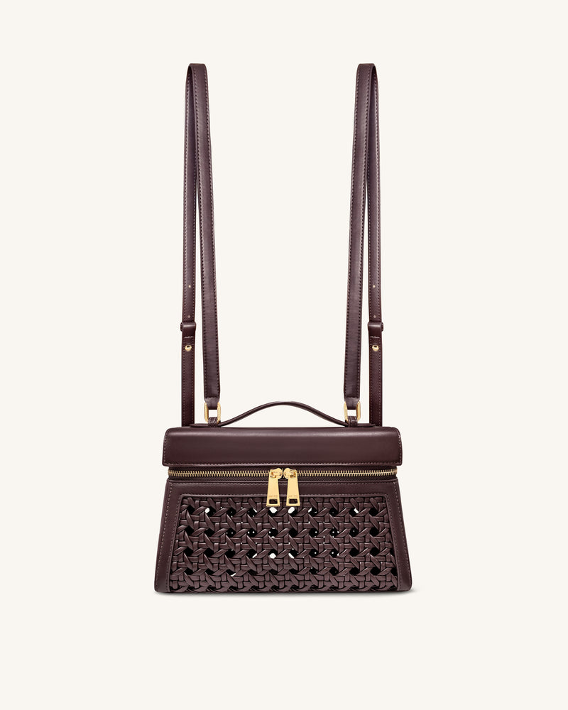 Thea Large Woven Top Handle Bag - Dark Red