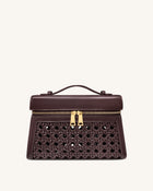 Thea Large Woven Top Handle Bag - Dark Red