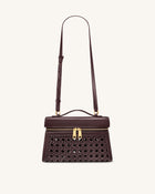 Thea Large Woven Top Handle Bag - Dark Red