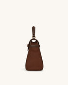 Elise Large Faux Suede Top Handle Bag - Mocha Brown