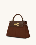 Elise Large Faux Suede Top Handle Bag - Mocha Brown