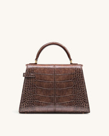 Elise Large Croc-Embossed Top Handle Bag - Chestnut Brown