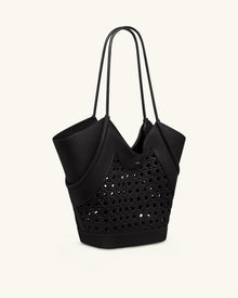 Maribel Woven Panel Tote Bag - Black