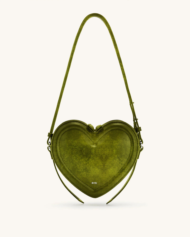 Arlene Velvet Heart Shaped Bag - Green