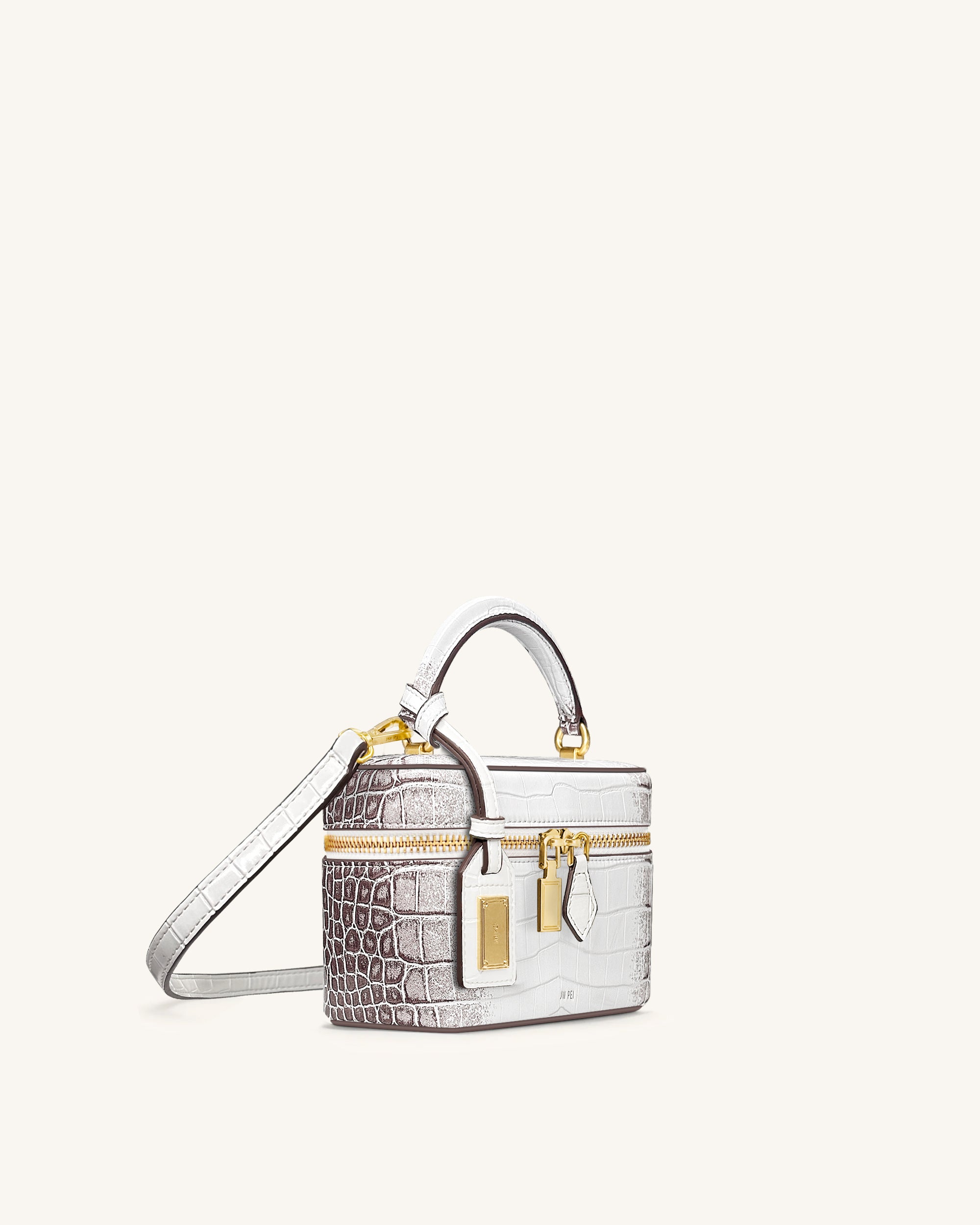 Cleo Box Shape Top Handle Bag - White Croc