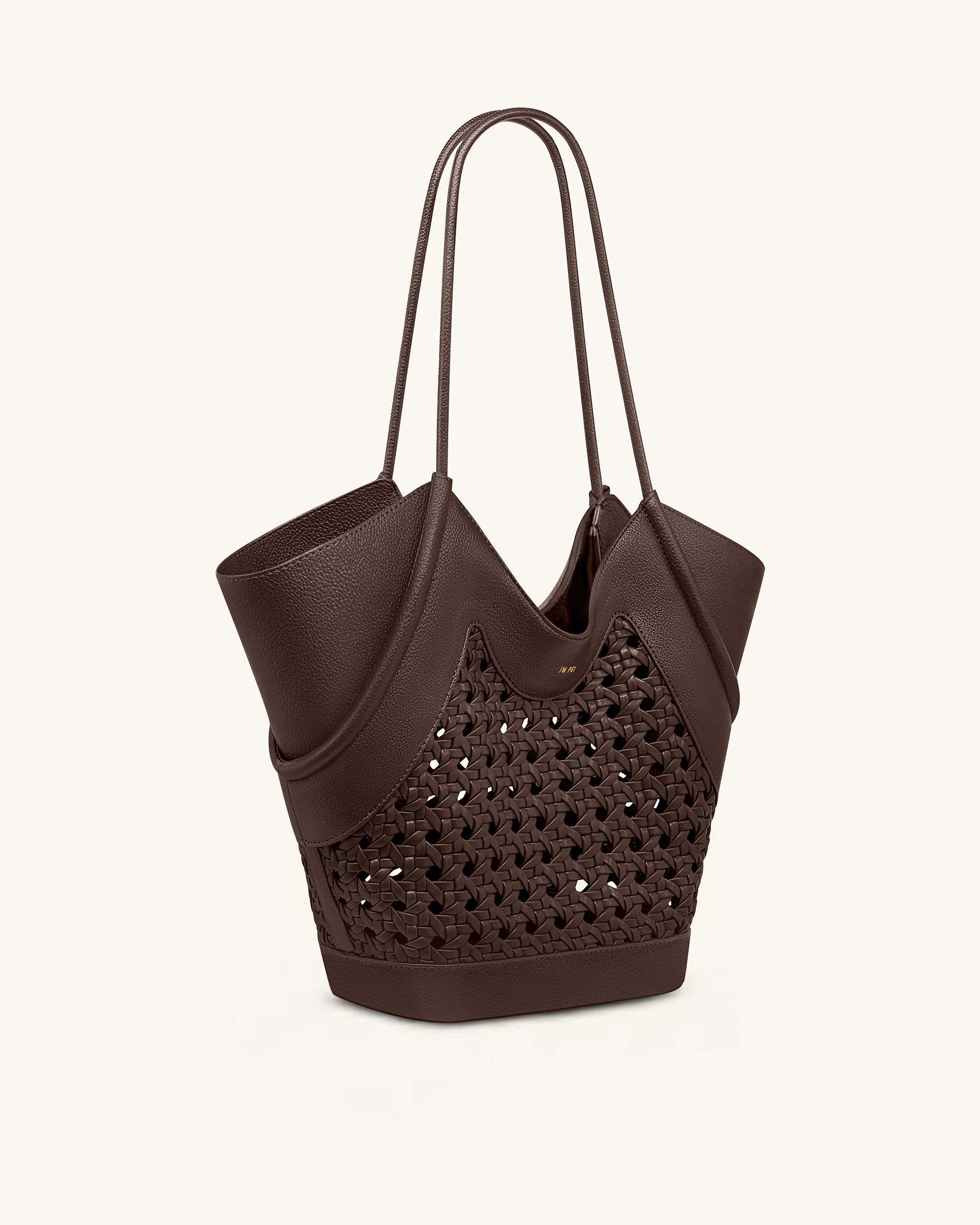 Maribel Woven Panel Tote Bag - Dark Brown