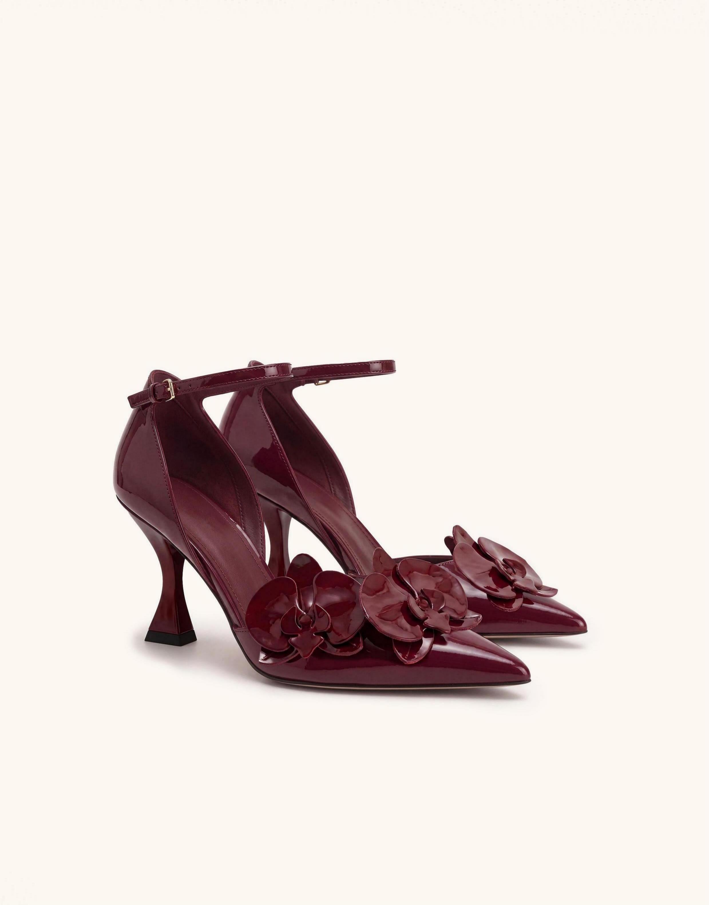 Rosalie Orchid Appliqué Ankle-Strap Pumps - Burgundy