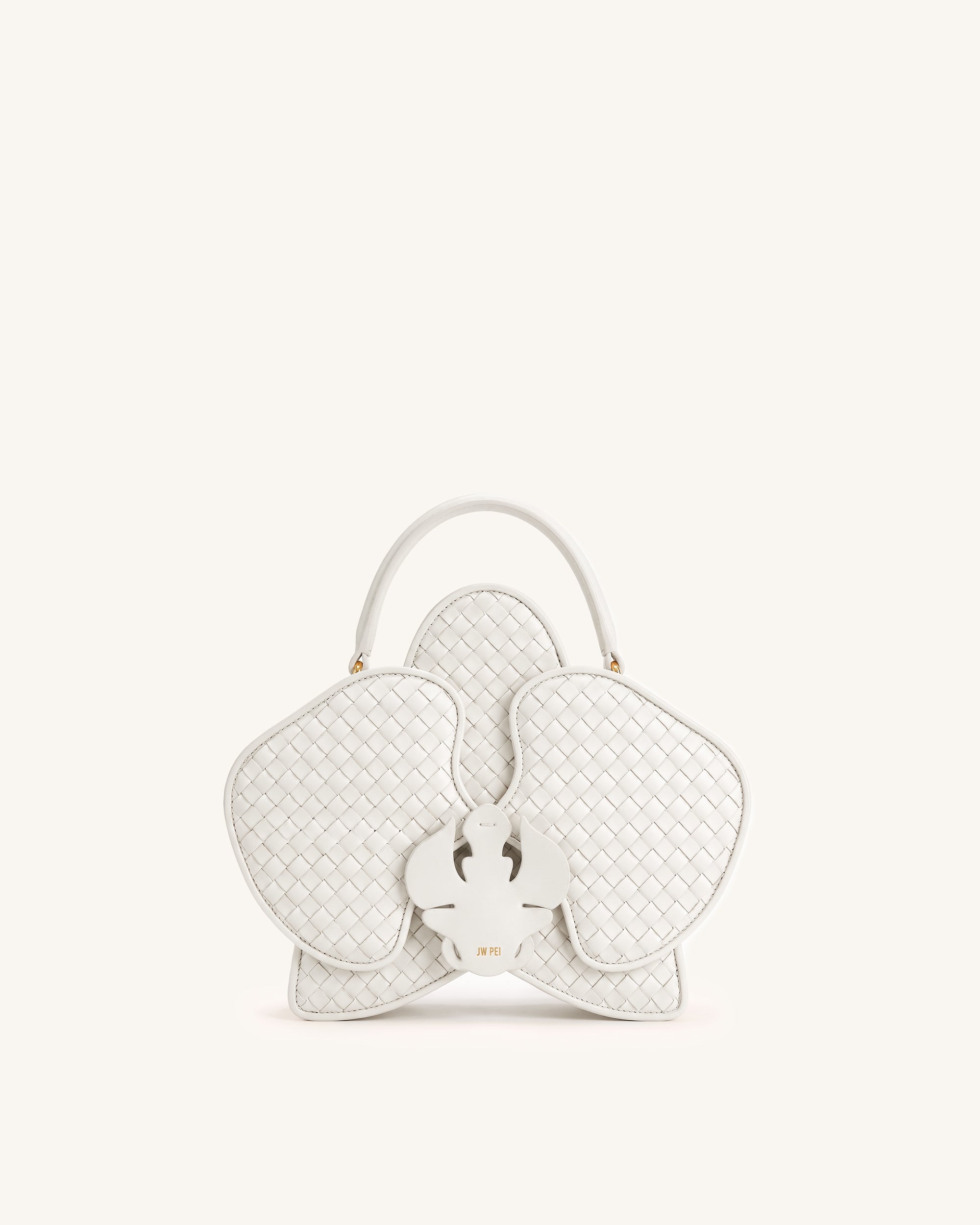Flora Woven Orchid Shaped Top Handle Bag - White