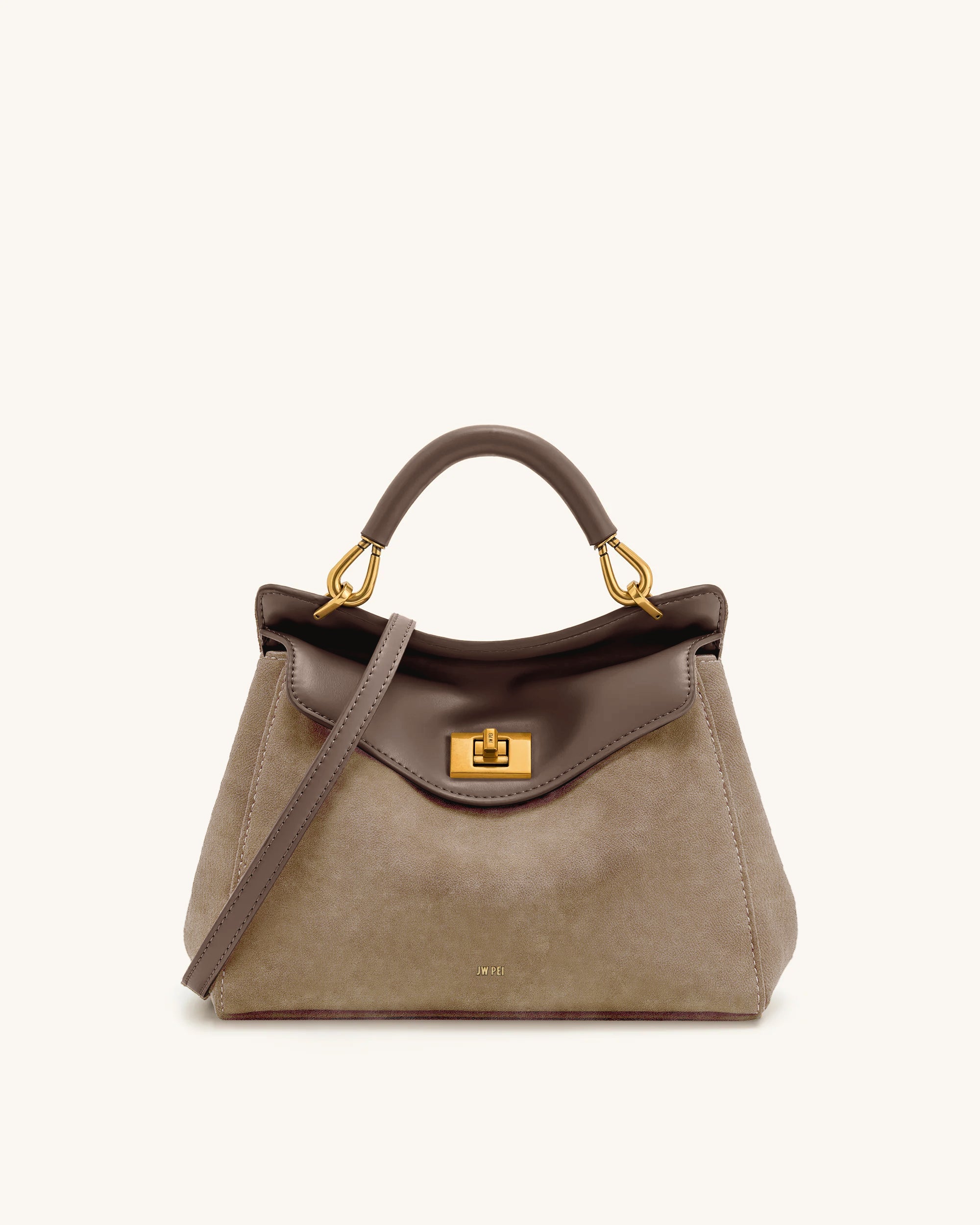 Lucia Classic Faux Suede Top Handle Bag - Taupe