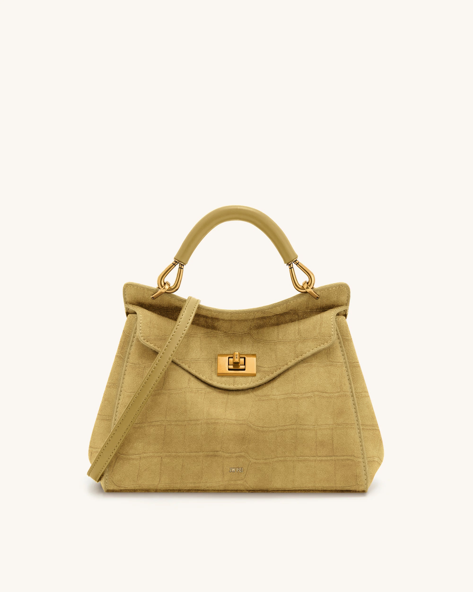 Lucia Classic Croc-Embossed Faux Suede Top Handle Bag - Yellow
