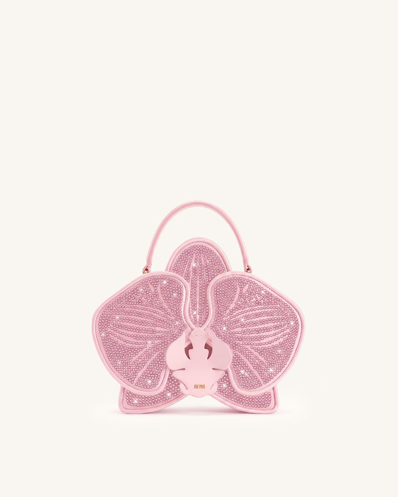 Flora Artificial Crystal Orchid Shaped Top Handle Bag - Pink