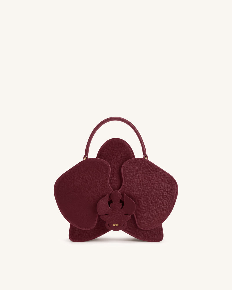 Flora Orchid Shape Top Handle Bag - Dark Burgundy