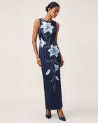 Lily Floral Print Sleeveless Column Maxi Dress - Dark Blue