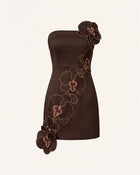 Orchid Embroidered Floral Appliqué Strapless Mini Dress - Brown