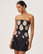 Floral Embroidered Strapless Corset Mini Dress - Black