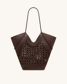 Maribel Woven Panel Tote Bag - Dark Brown