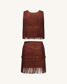 Faux Suede Fringe Halter - Burgundy