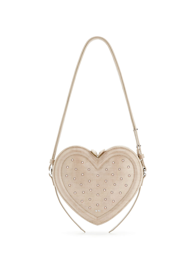 Arlene Artificial Crystal Heart Shaped Bag - Apricot