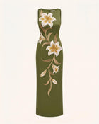 Lily Floral Print Sleeveless Column Maxi Dress - Yellowish Green