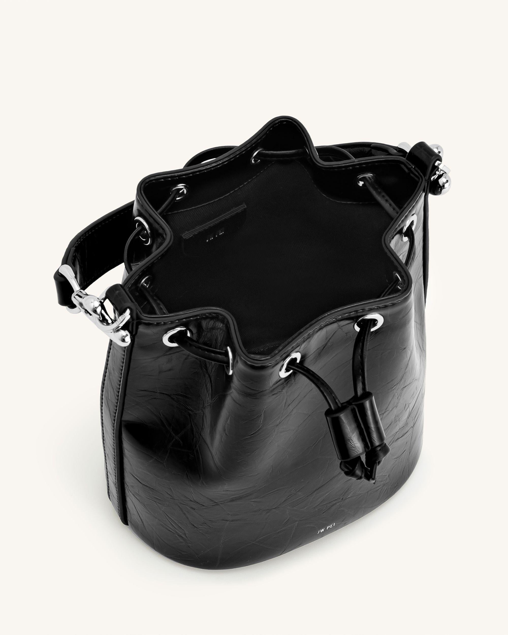 Yulia Crushed Bucket Bag - Black
