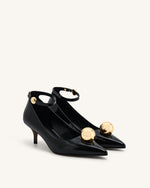 Jewel Buckle Kitten Heels Pumps-Black