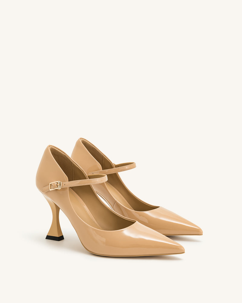 Thalina Patent Lather Pumps - Apricot