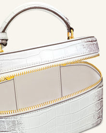 Cleo Box Shape Top Handle Bag - White Croc
