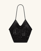 Maribel Woven Panel Tote Bag - Black