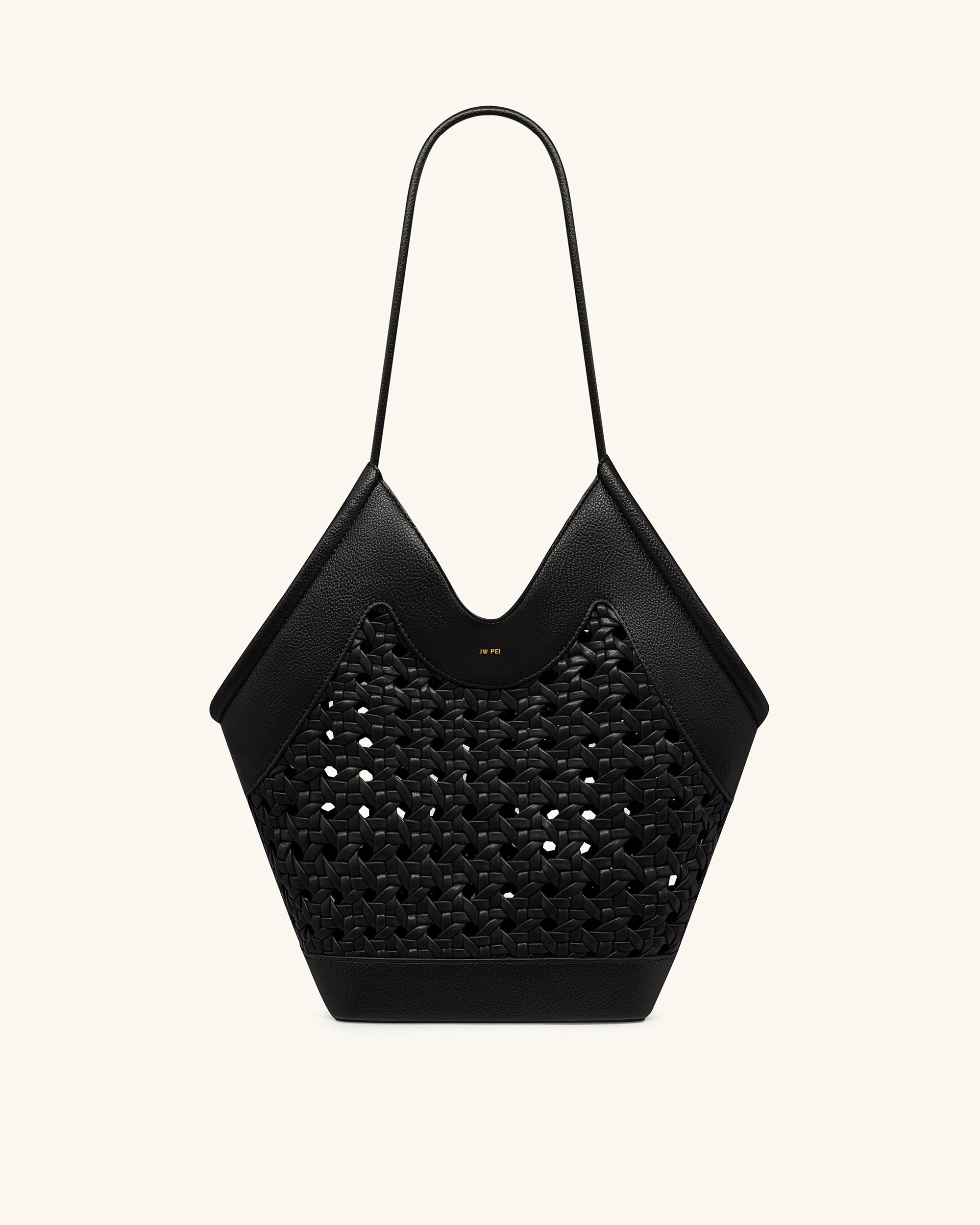 Maribel Woven Panel Tote Bag - Black