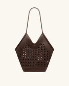 Maribel Woven Panel Tote Bag - Dark Brown