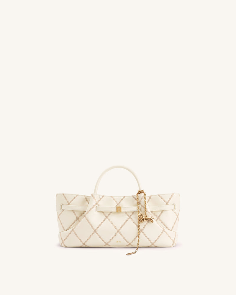 Maeve Quilting Dachshund Metal Charm Tote Bag - White