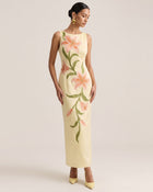 Lily Floral Print Sleeveless Column Maxi Dress - Light Yellow