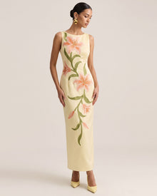 Lily Floral Print Sleeveless Column Maxi Dress - Light Yellow