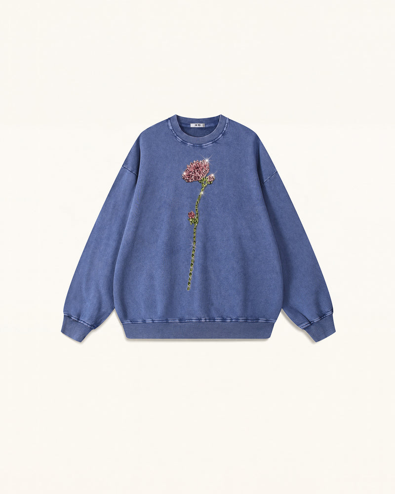 The Enchanted Rhinestone Rose Pullover - Acid Cobalt