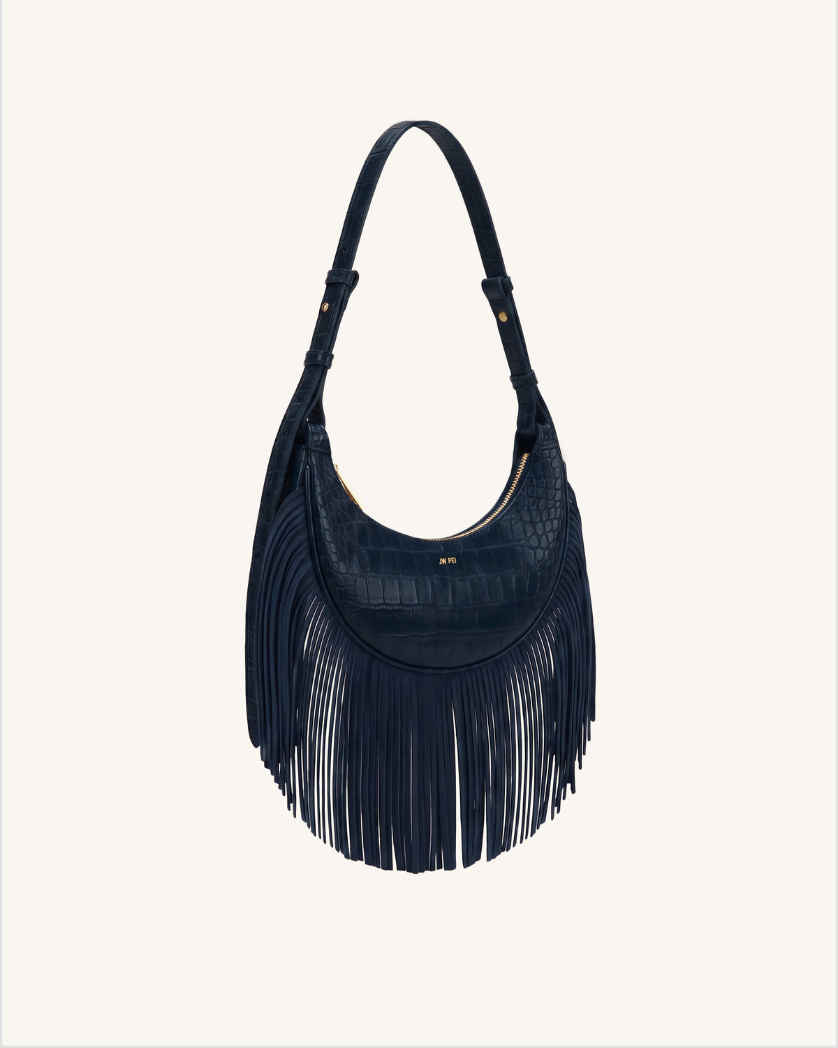 Sharon Fringe Crossbody Bag - Navy Croc
