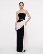 High-Waist Draped Contrast Maxi Skirt - Black & White