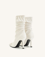 Joanne Paneled Detailing leather Ankle Boots - White