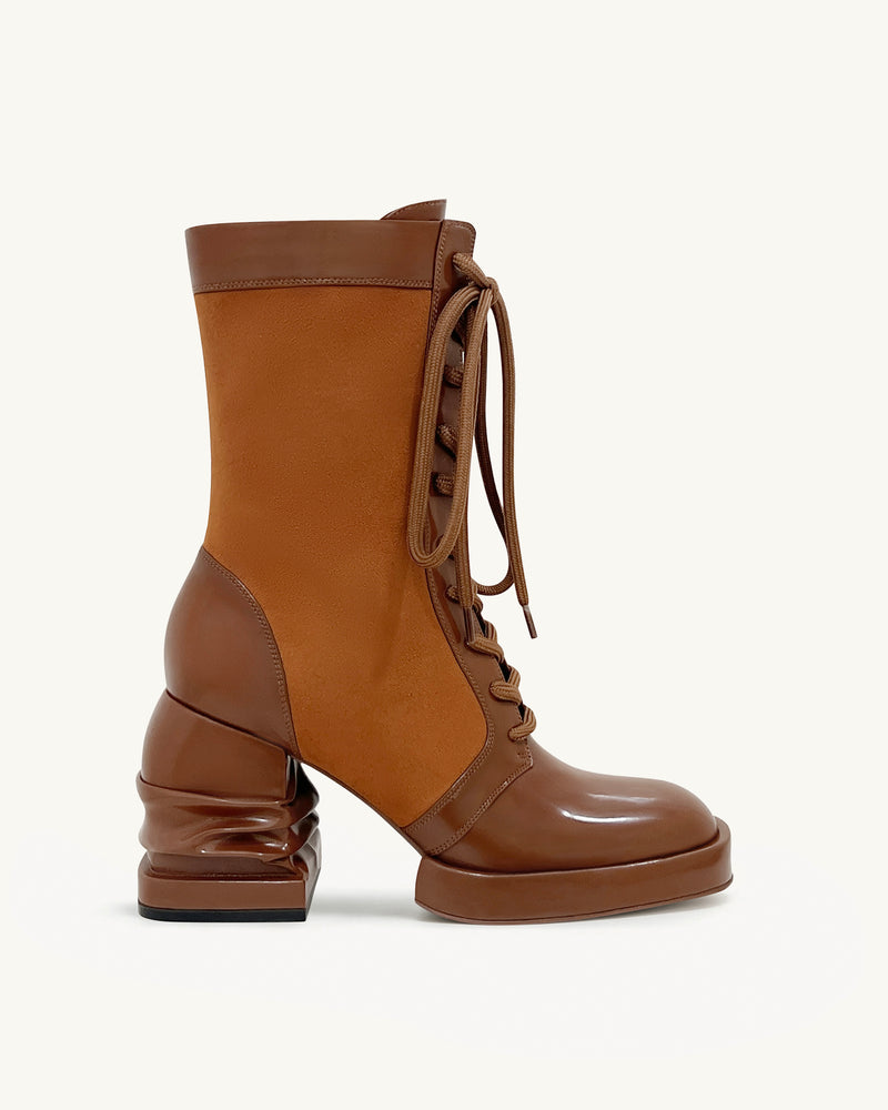 Saylor Round Toe Platform Laced Boots - Brown