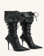 Olivia Leather High Heel Boots - Black