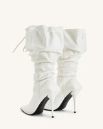 Olivia Leather High Heel Boots - White