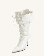 Olivia Leather High Heel Boots - White