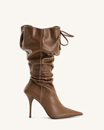 Olivia Leather High Heel Boots - Brown