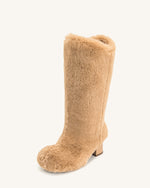 Isabella Slouchy Faux Fur Boots - Beige