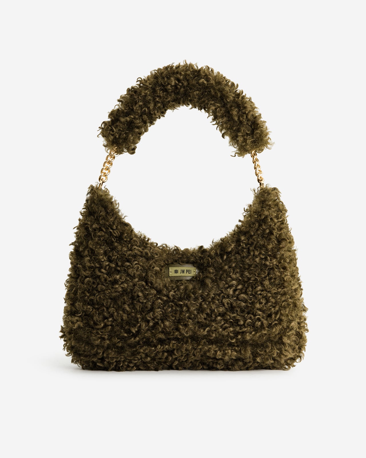 Ruby Faux Fur Fabric Shoulder Bag -Dark Olive