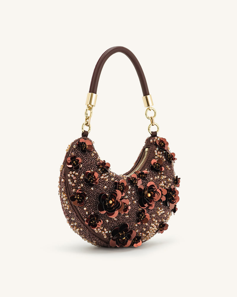 Livia Beaded Floral Hobo Bag - Brown